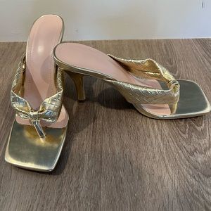 Gold square toe heeled sandal